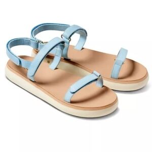 beek Tyto Flatform Sandal Strappy Leather Upper Molded Footbed Sky Blue 10 NWOB
